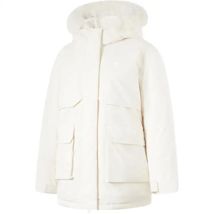 Li Ning Down Jackets Women's Ecru Hooded Thickened Down Coat