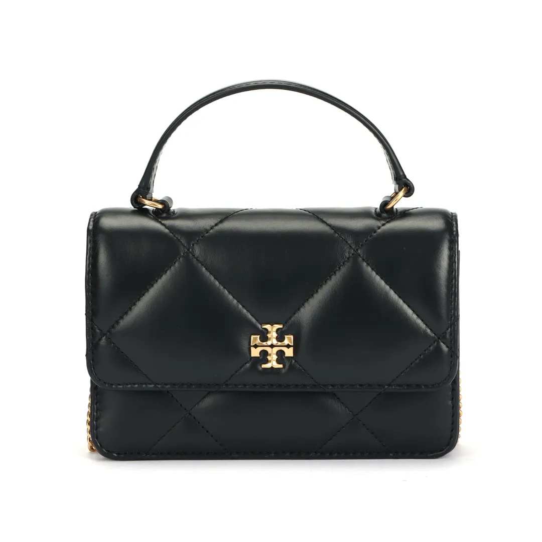 TORY BURCH Kira Diamond Quilt Mini Top Handle Chain Wallet Black