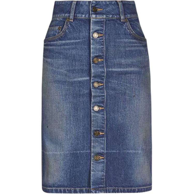 SAINT LAURENT High-waisted Denim Midi Skirt