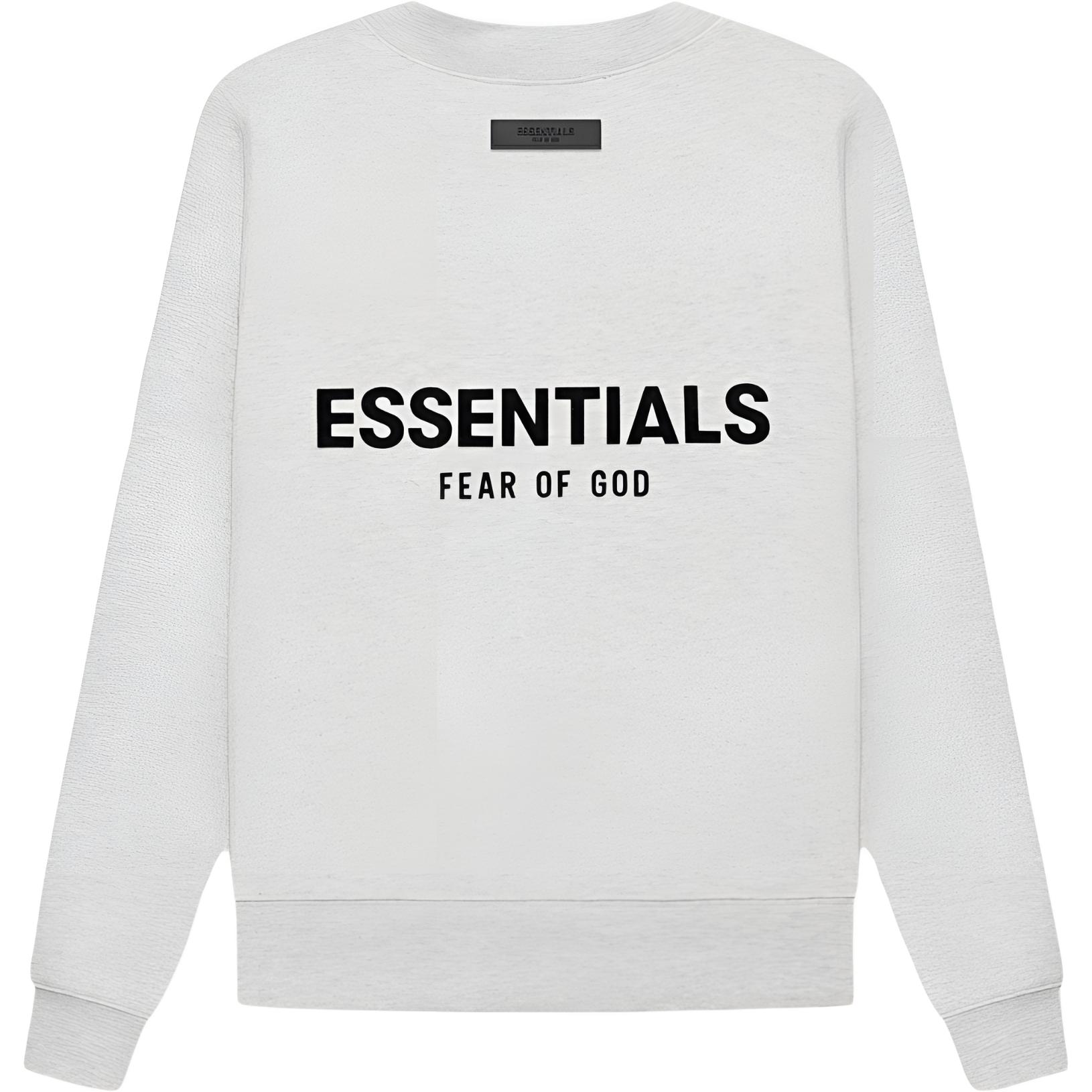 Fear of God Essentials Autumn SS22 Crewneck Light Oatmeal solid color logo flocked round neck plus velvet long-sleeved American pullover sweatshirt, same style for men and women, light oatmeal