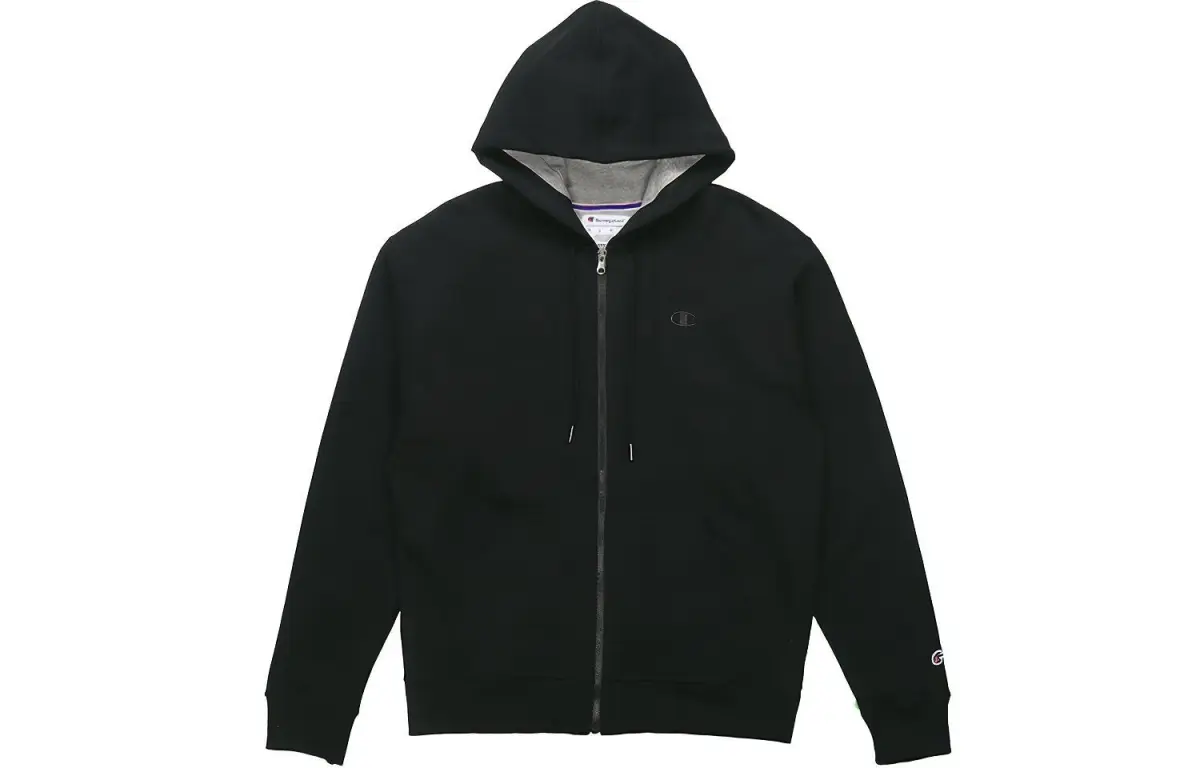 Champion Casual Double Logo Zippers Hooded Fleece Lined Sweatshirt US Version Unisex Black