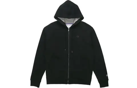 Champion Casual Double Logo Zippers Hooded Fleece Lined Sweatshirt US Version Unisex Black
