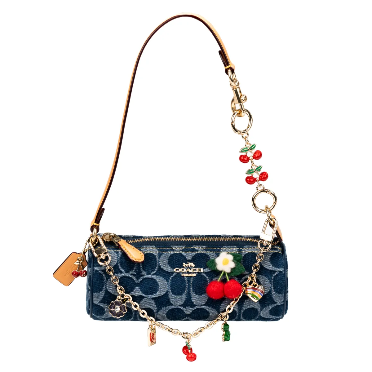 COACH Nolita Fabric Cylinder Bag, Shoulder Bag Small Women's Denim Blue With Natural Color