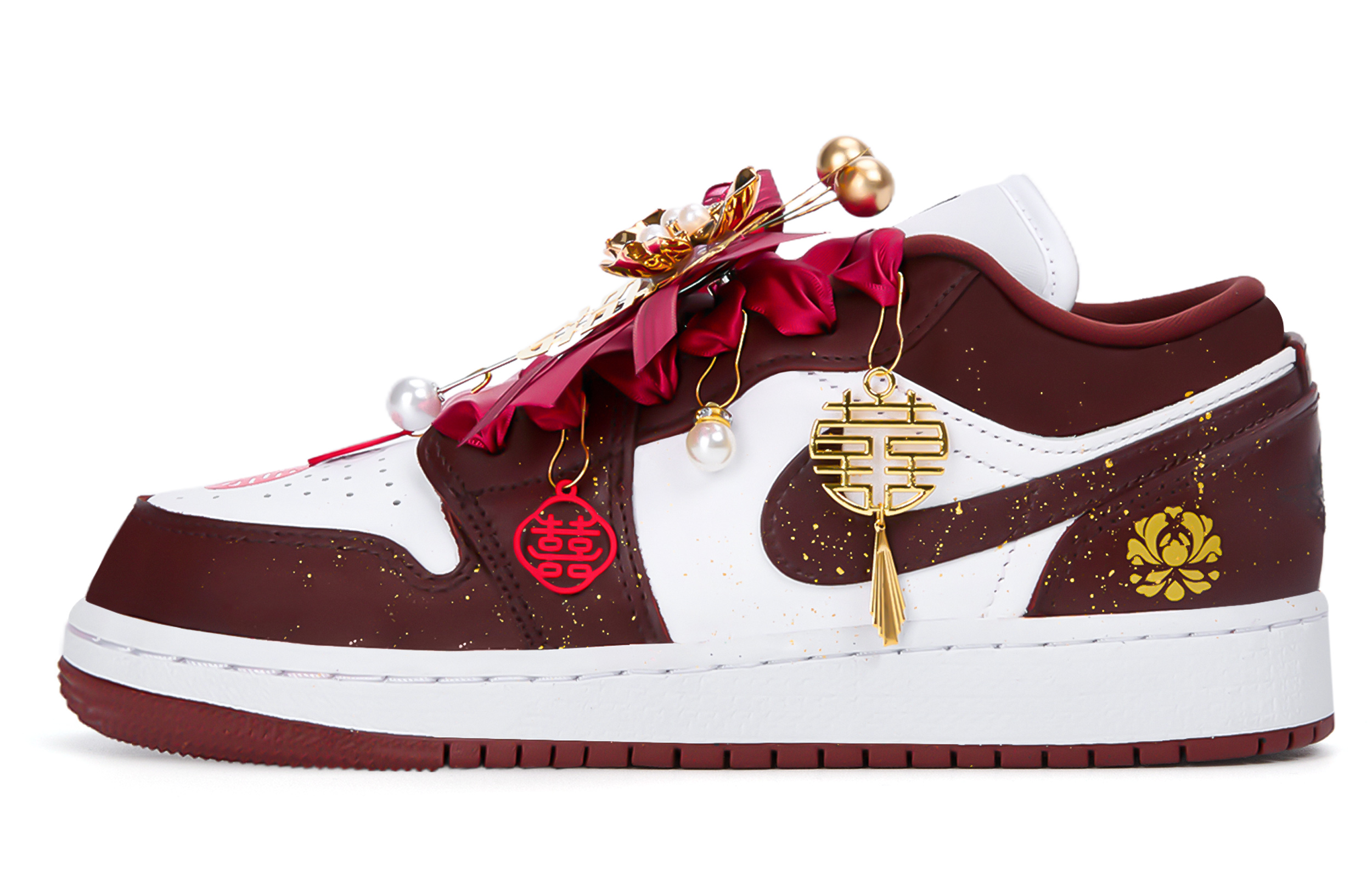 Jordan Air Jordan 1 Abrasion Resistant Basketball Shoes Unisex Burgundy