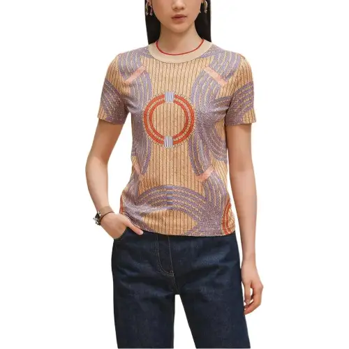 HERMES T Shirts Women's Beige Crew Neck Moderate