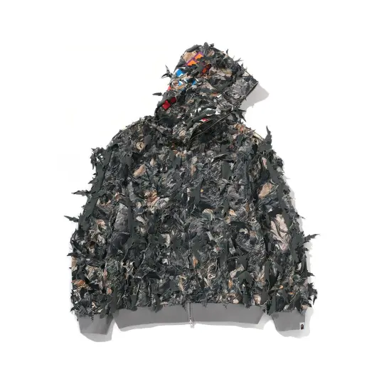 Женская толстовка на молнии с капюшоном A BATHING APE TREE EDGE CAMO series FW25, камуфляжная толстовка с капюшоном и узором акулы
