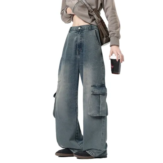 HUANQIU Jeans Unisex Moderate Wide Leg Pants