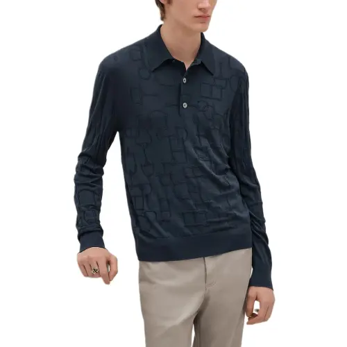 HERMES Sweaters Men's Blue Polo Collar Moderate