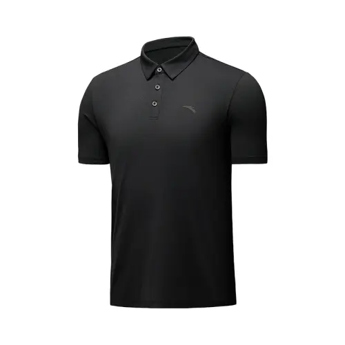 Anta Solid Color Breathable Comfortable Polo Shirt Short Sleeved Women's Basic Black