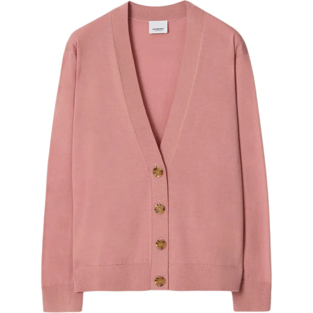 Burberry Sweaters Women's Pink V Neck Moderate Cardigan