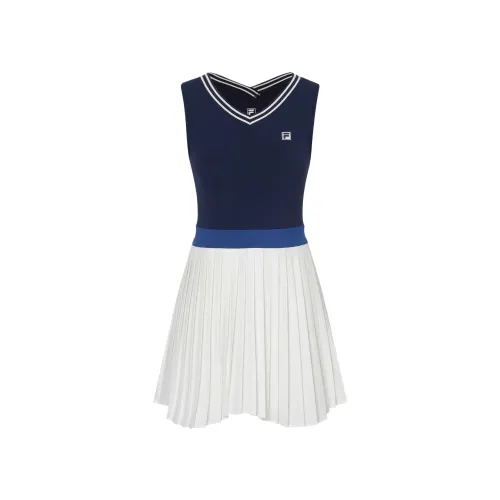 FILA Sleeveless Dresses Women's Blue V Neck Moderate Mid Length