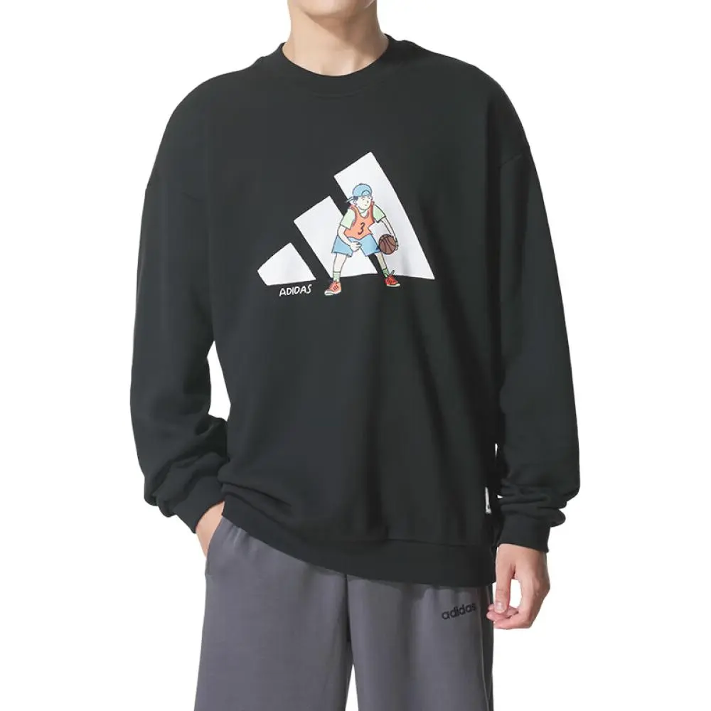 Adidas Sweatshirts Men's Black Crew Neck Moderate