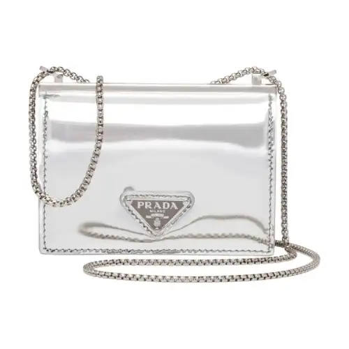 PRADA Leather Card Holder Mini Women's Silver