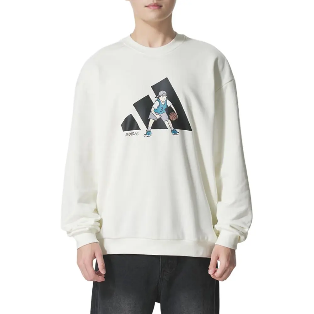 Adidas Sweatshirts Men's White Crew Neck Moderate Straight Fit