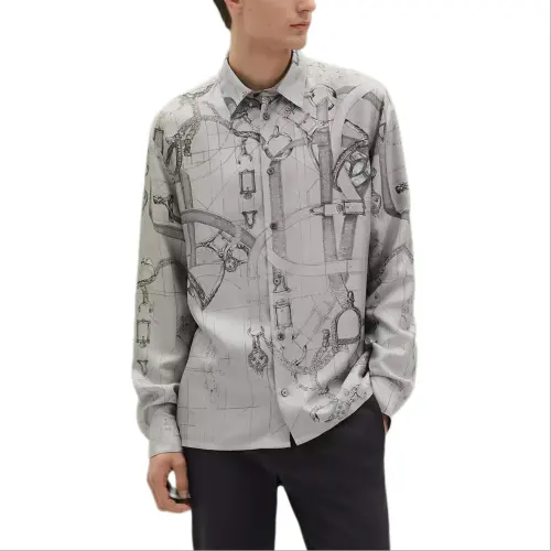 HERMES Shirts Men's Cloud White Lapel Moderate