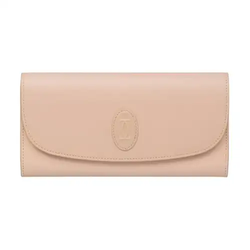 CARTIER Calfskin Wallet Women's Pink Beige
