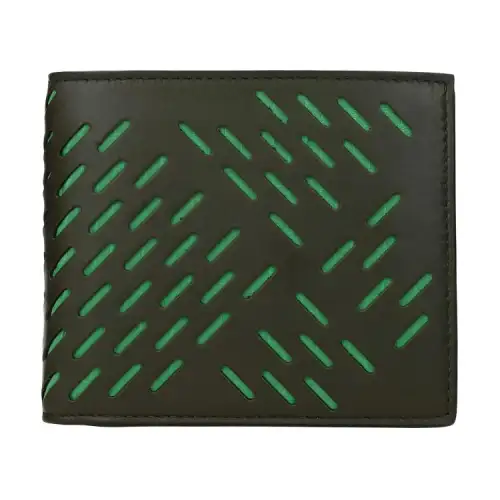 Bottega Veneta Calfskin Card Holder, Wallet Men's Army Green/Black