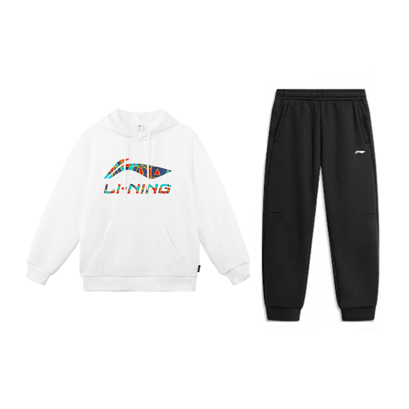 Li Ning Multicolor Logo Letter Print Fashion Comfortable Versatile Fleece Lined Hooded Pullover Sweatshirt