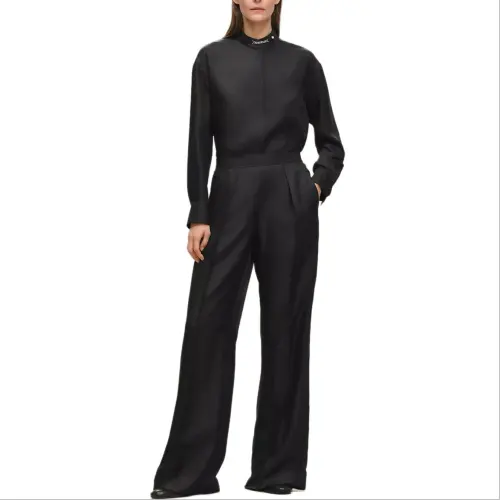 HERMES Shirts Women's Black Stand Collar Moderate