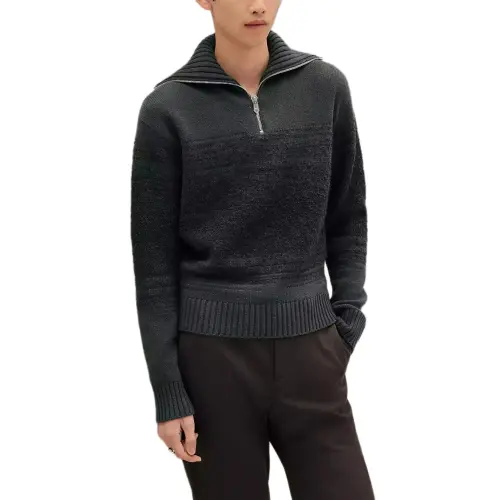 HERMES Cashmere Sweaters Men's Dark Gray Half Open Collar Moderate