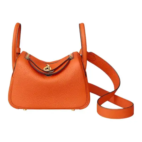 HERMES Lindy Taurillon Clemence Cow Leather Handbag 19 Women's 9J Feu Flame Orange