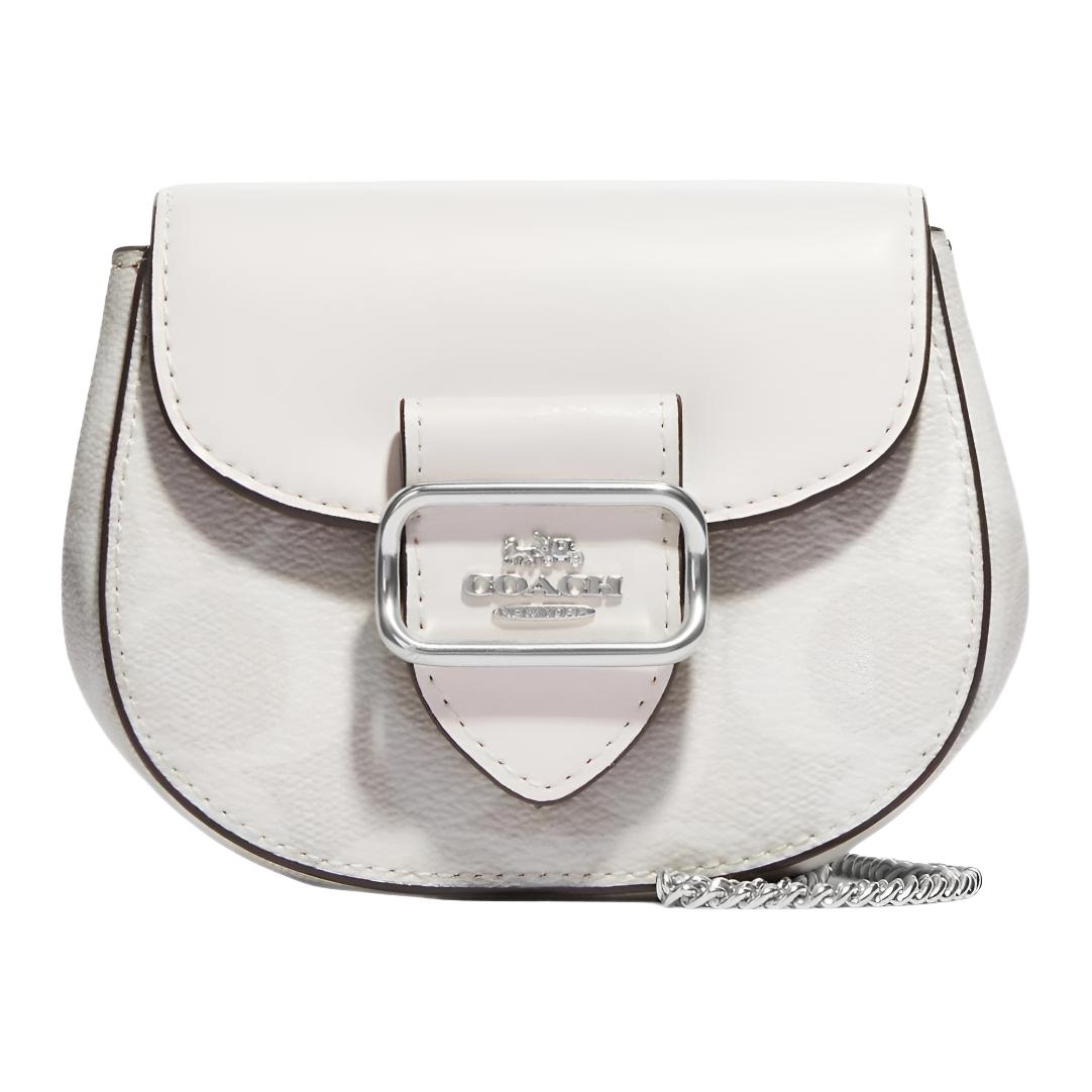 COACH Morgan Canvas With Leather Saddle Bag, Crossbody Bag, Shoulder Bag Small Women's White