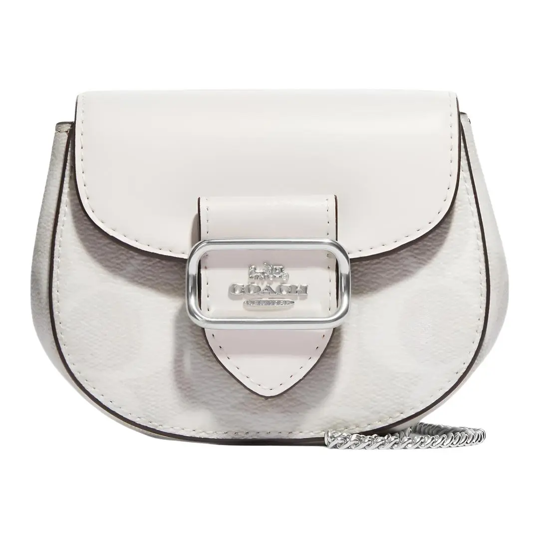 COACH Morgan Canvas With Leather Saddle Bag, Crossbody Bag, Shoulder Bag Small Women's White