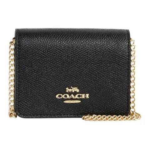 COACH Women's Mini Leather Wallet Chain Crossbody Bag Black