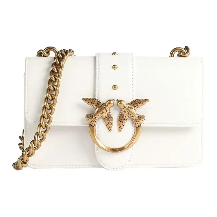 PINKO SIMPLY Cow Leather Shoulder Bag, Crossbody Bag Mini Women's White