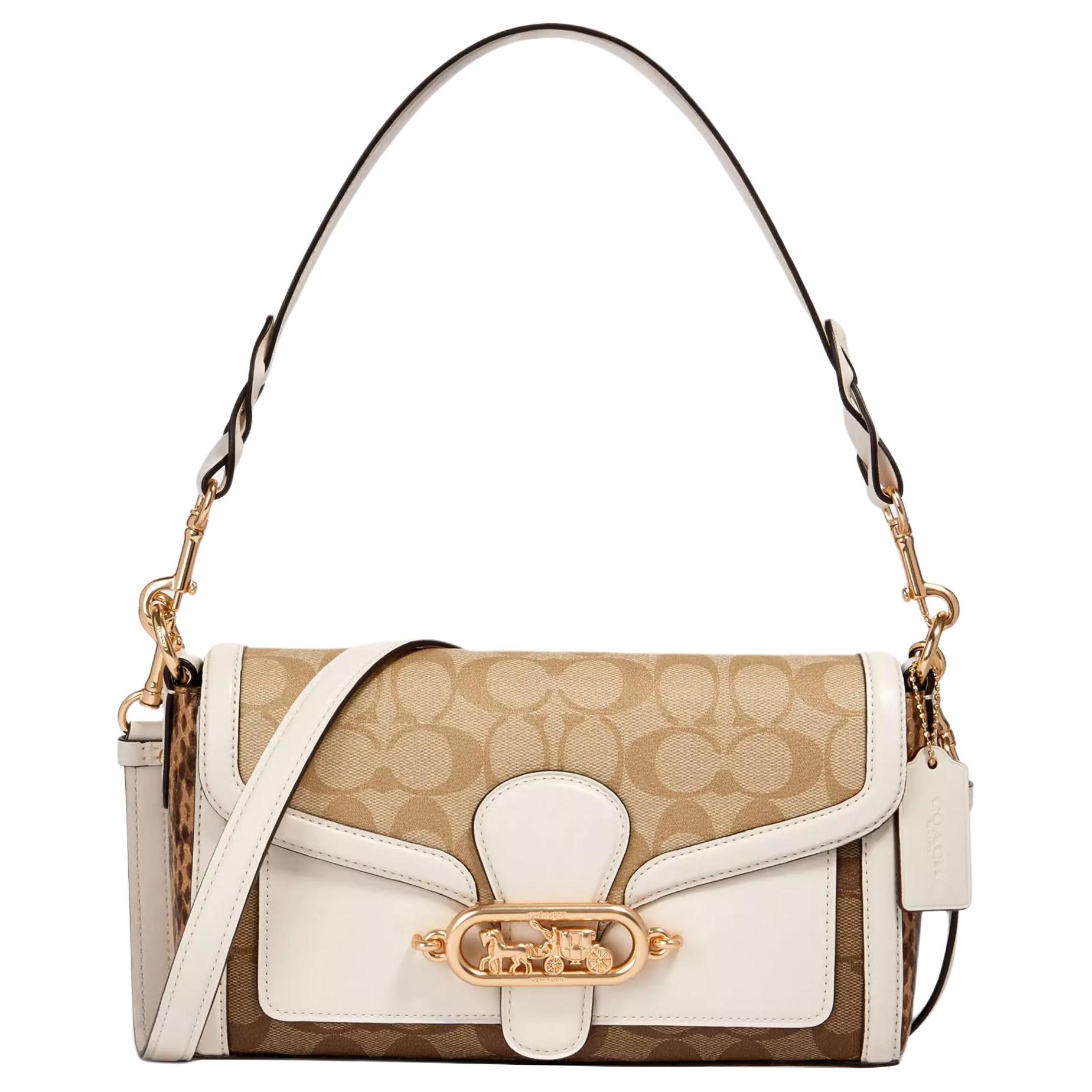 COACH Coach Jade 26 Color Block Coated Canvas and Leather Dionysus Underarm Bag Hand-Hand Crossbody Shoulder Bag Medium Women's White with Light Khaki Presbyopia