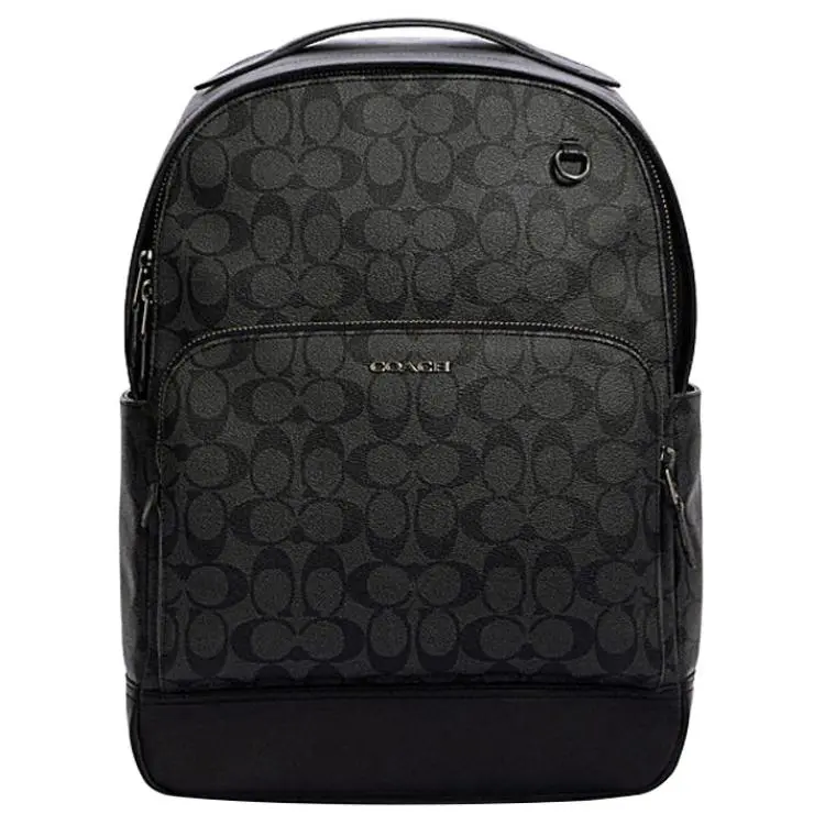 COACH Graham Coated Canvas With Smooth Cow Leather Backpack Large Men's Charcoal Black