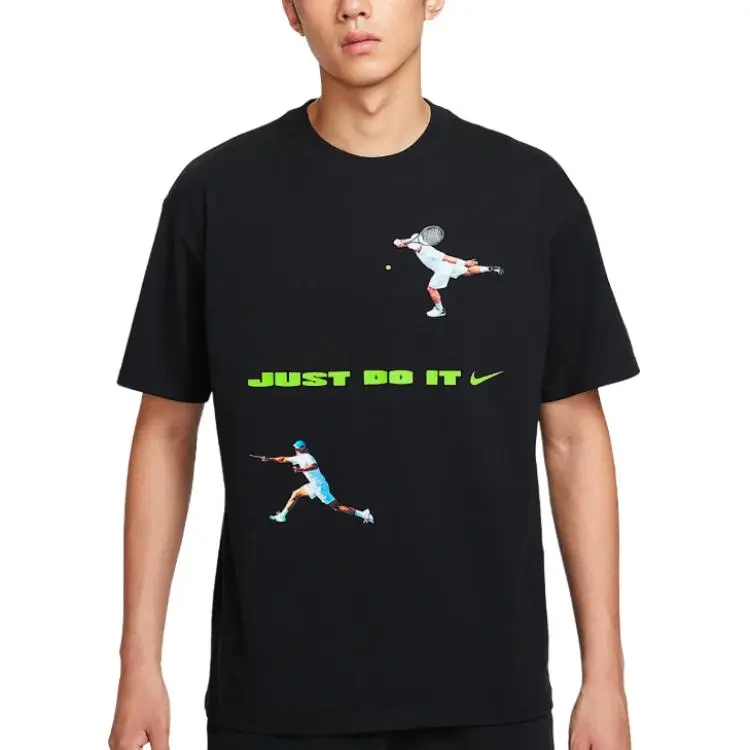 Nike T-Shirts Unisex Black Crew Neck Moderate Straight Fit