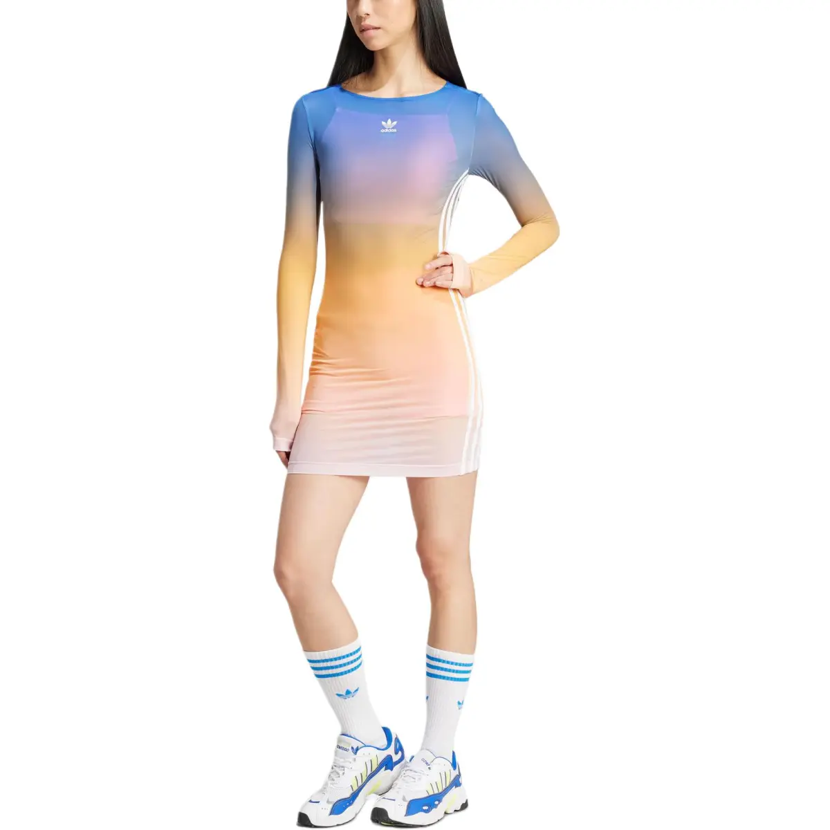 Adidas Originals Long Sleeved Dress Women's Multicolor/Blue