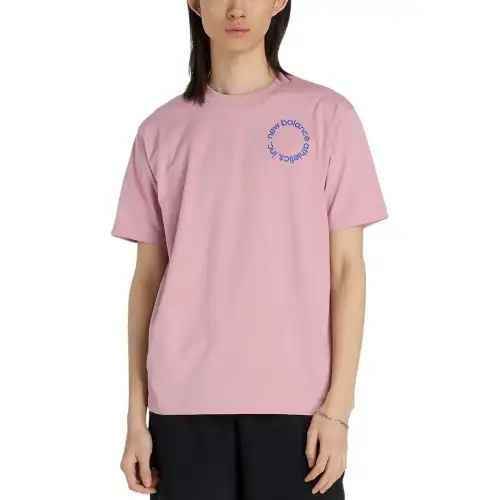 New Balance T Shirts Men's Pink Toffee Crew Neck Moderate Straight Fit