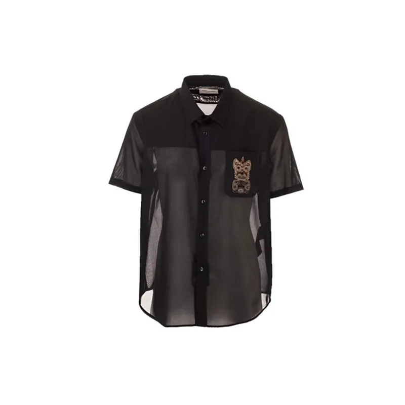 SAINT LAURENT Shirts Men's Black Pointed Collar Moderate Shirt