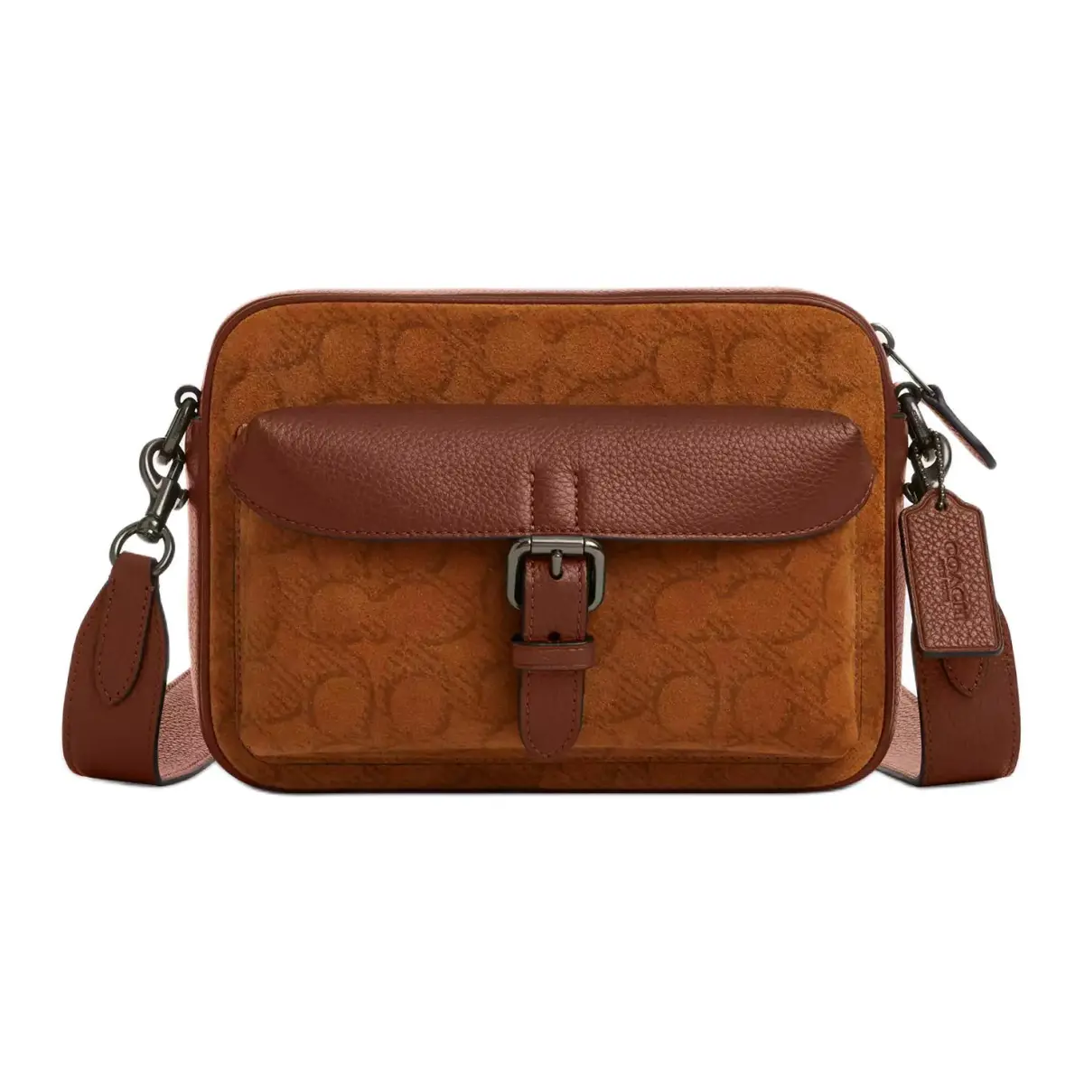 COACH WARNER Suede, Pebbled Leather Shoulder Bag, Crossbody Bag Small Women's Caramel Mink Fur