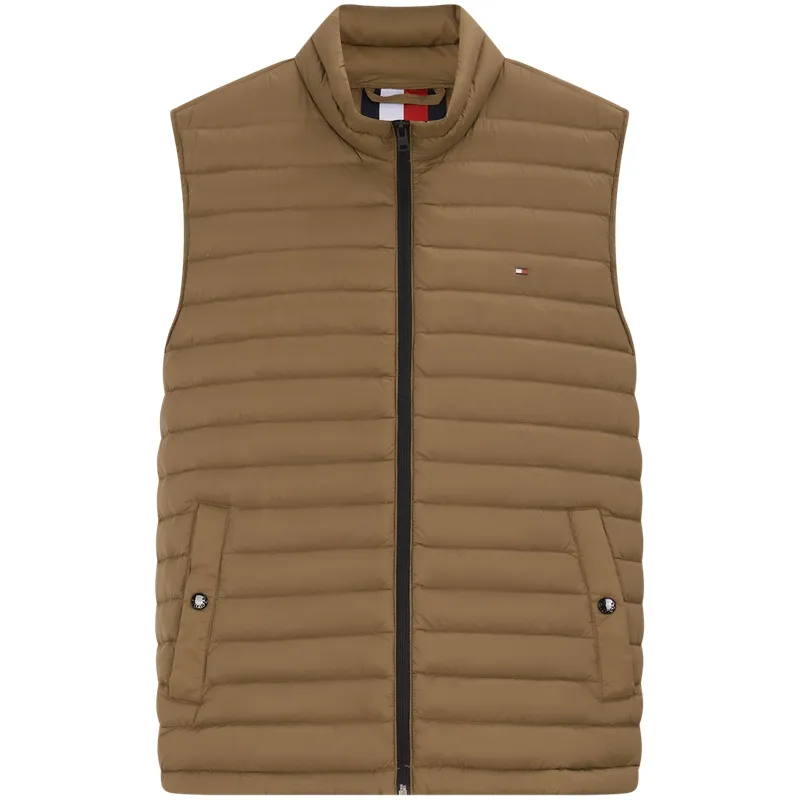 Tommy Hilfiger Down Vests Men's Khaki GWJ Stand Collar Moderate Straight Fit