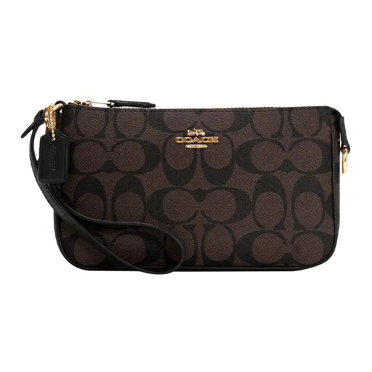 COACH Nolita Coated Canvas With Smooth Leather Pochette Underarm Wrist Bag Clutch Small Women's Brown Black