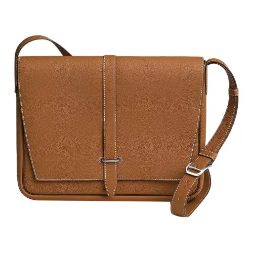 HERMES Togo Calfskin Messenger Bag, Shoulder Bag, Crossbody Bag Regular Men's 37 Gold