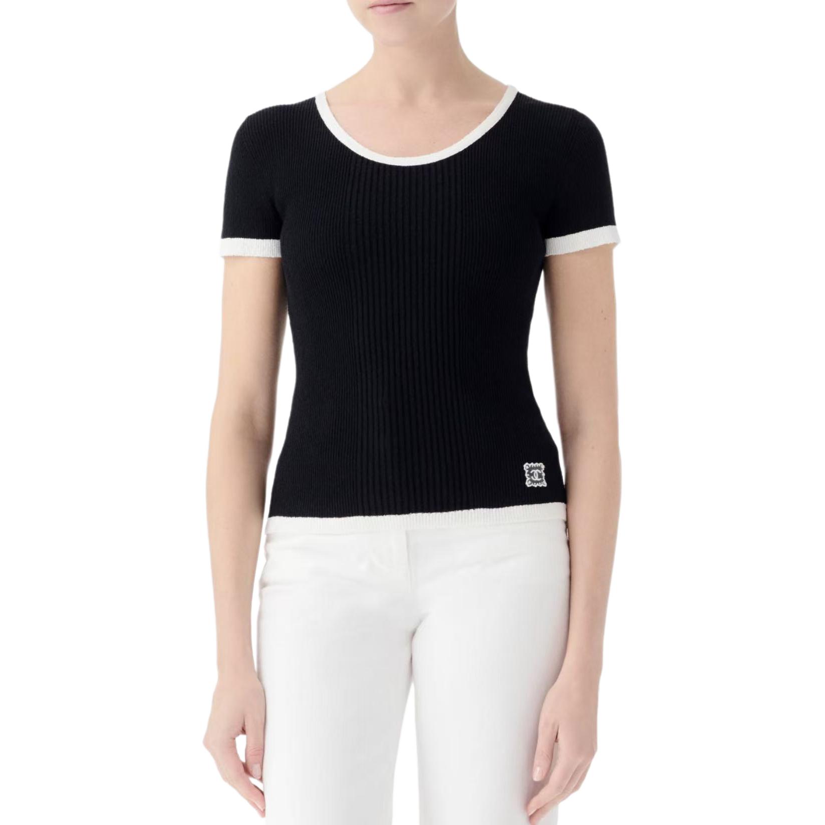 Женская футболка Chanel SS25T (бело-черная)