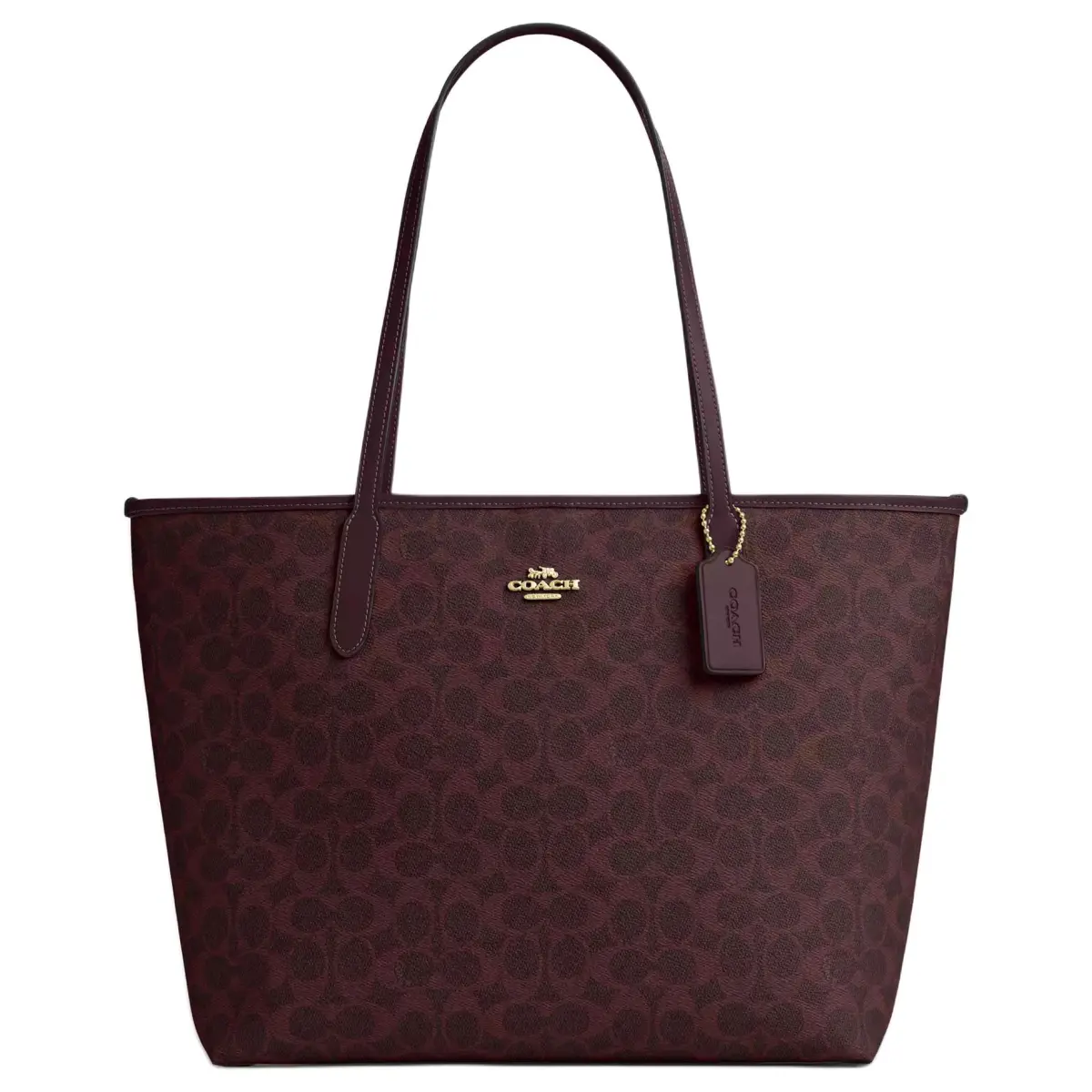 COACH City Signature Coated Canvas Tote Bag, Shopping Bag, Handbag, Shoulder Bag Large Women's Black Currant