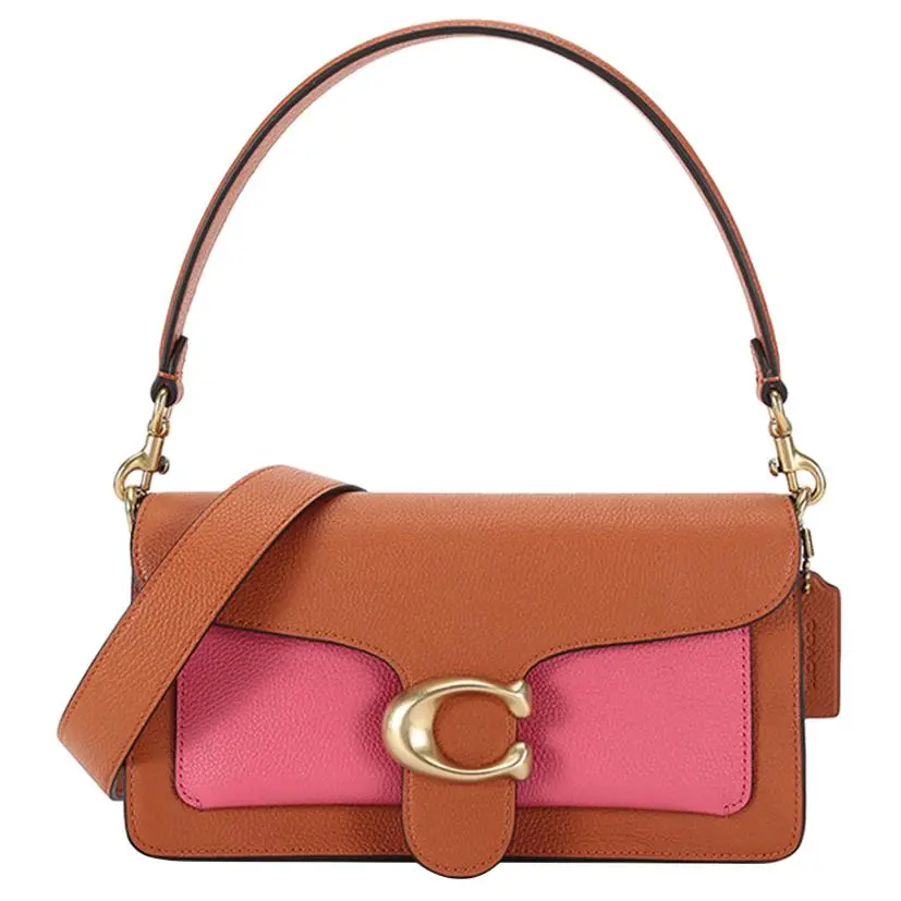 COACH Leather Shoulder Bag, Wine God Bag, Single Shoulder Handbag Medium Women's Dirty Orange Watermelon Red