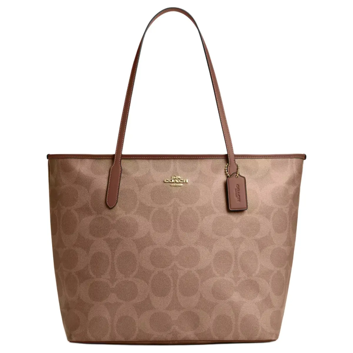 COACH City Maxi Signature Canvas Tote Bag, Shopping Bag, Handbag, Shoulder Bag Large Women's Tan