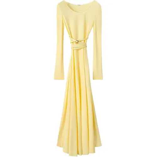 LOEWE Long Sleeved Dresses Women's Bright Yellow Crew Neck Thin