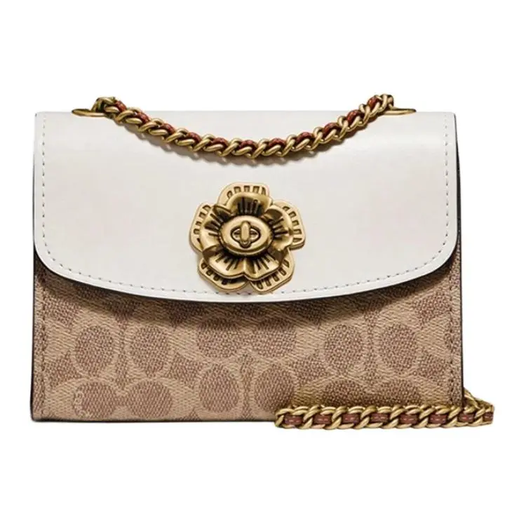 COACH PARKER Coated Canvas With Calfskin Crossbody Bag, Shoulder Bag Small Women's White & Brown Monogram