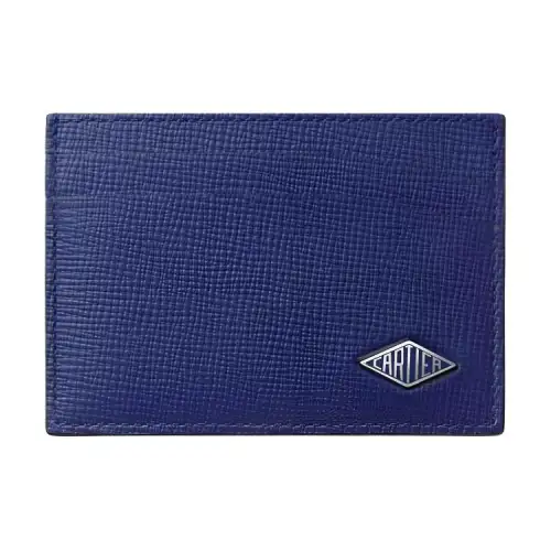 CARTIER Grain Calfskin Card Holder Women's Ink Blue