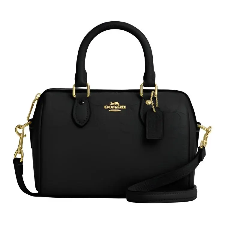 COACH Rowan Pebbled Leather Bowling Bag, Shoulder Bag, Crossbody Bag, Handbag Small Women's Black