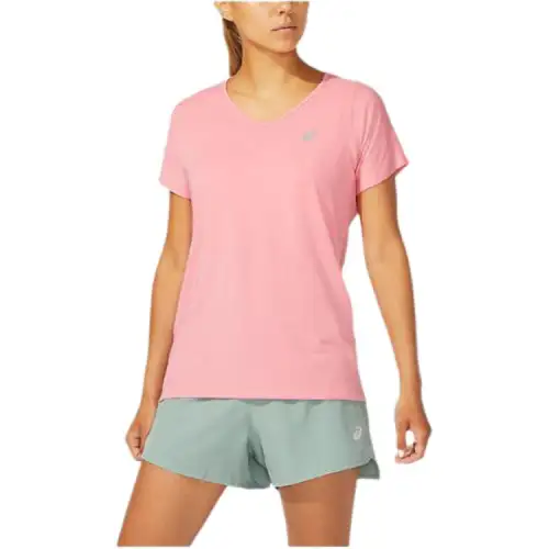 Asics V Neck Short Sleeve Top T Shirt Women's Pink