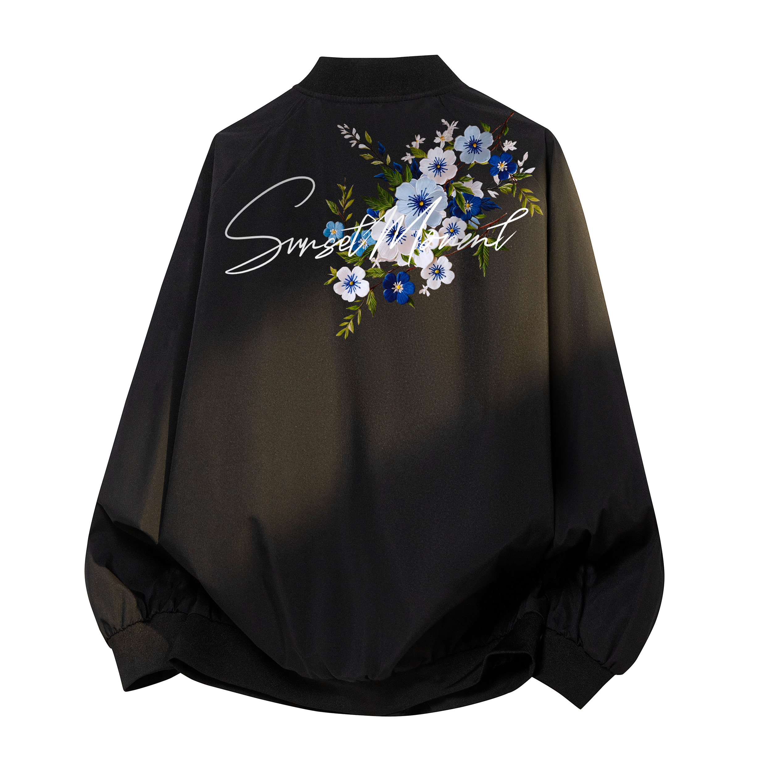 SUNSETMONENT American retro imitation thousand needle embroidery plant flower art letter logo printing pattern three-proof cleanfit short Harrington coach high-end Detroit handsome Barn style casual jacket jacket men and women same style