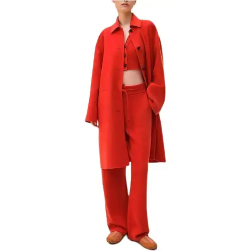 HERMES Coats Women's Red Lapel Moderate